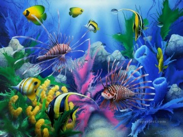 Fish Aquarium Painting - Lions of the Sea under sea